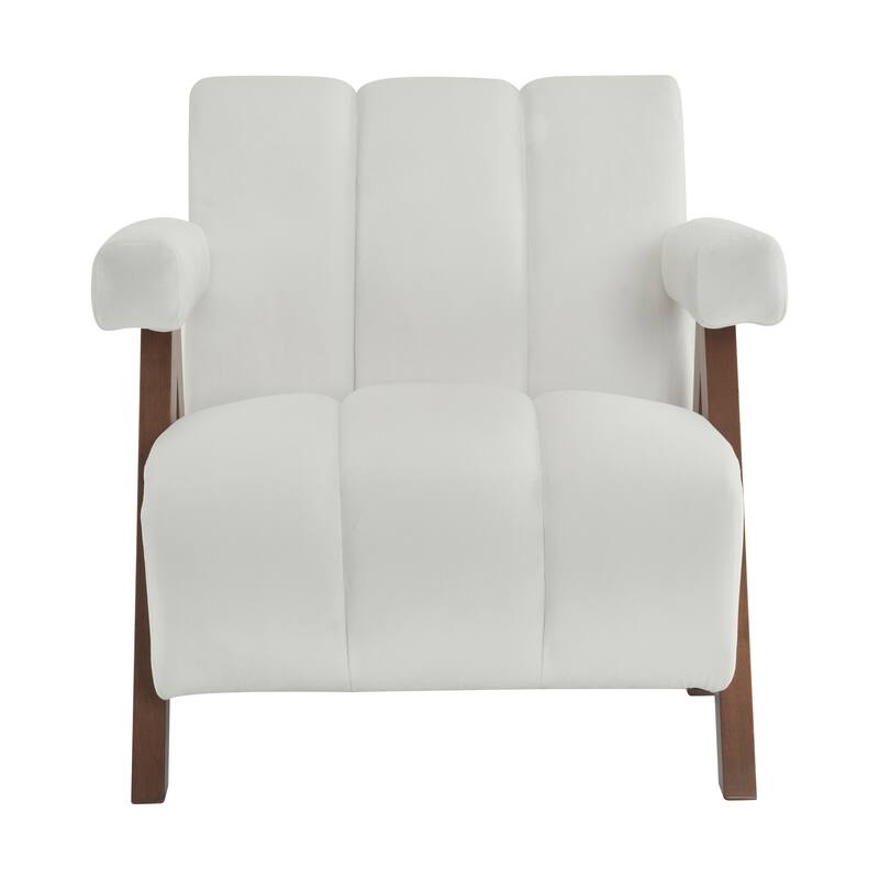 Velvet Fabric Accent Chair, Tufted Upholstered Lounge Armchair, Living Room Chairs with Inverted V-Shaped Legs