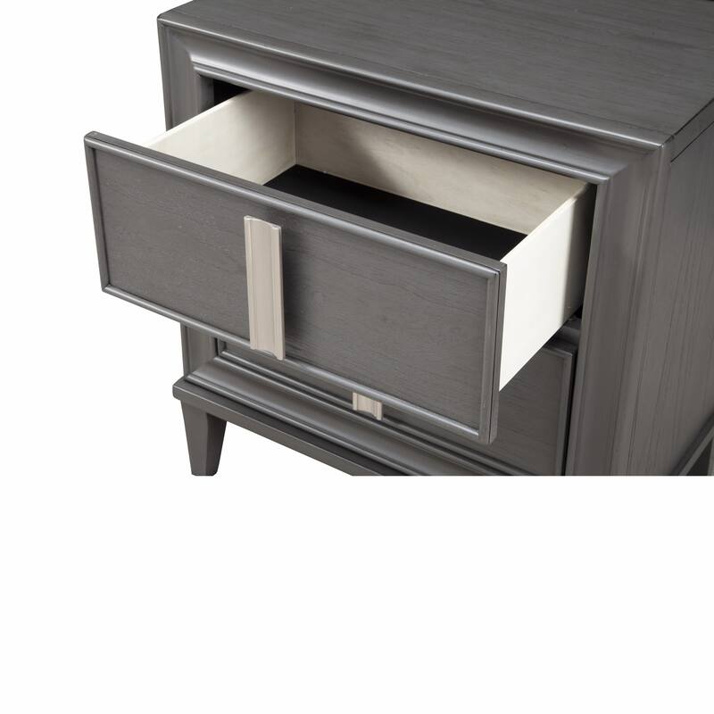 HomeRoots 29" Dark Gray Wood and Solid Wood Two Drawer Nightstand