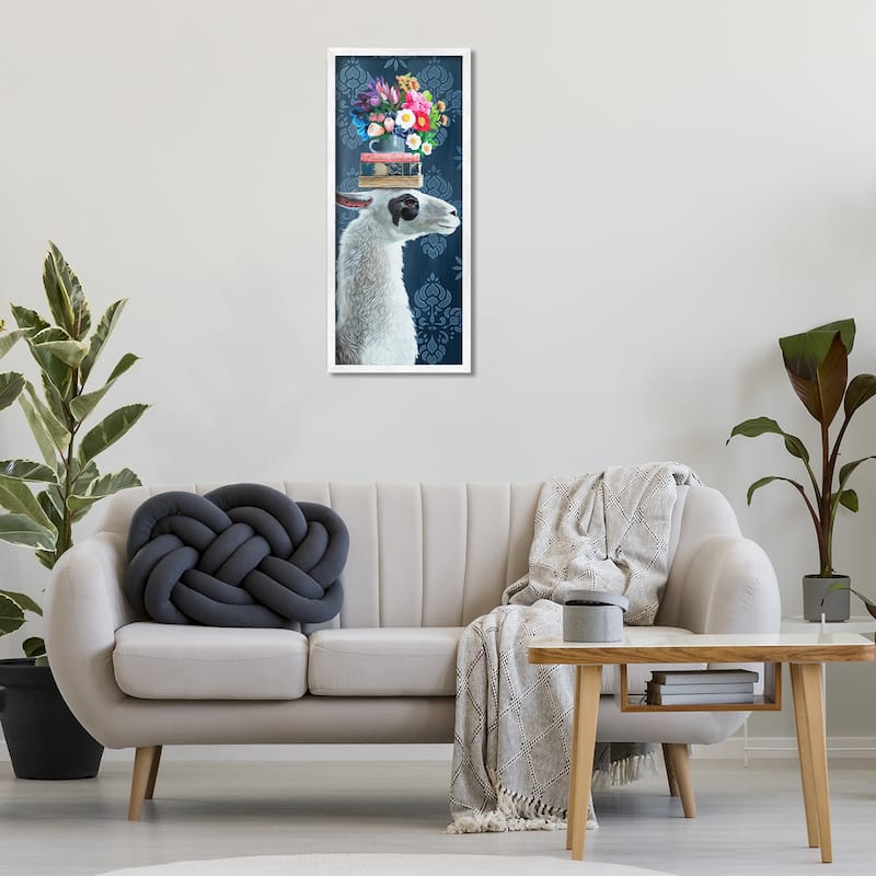 Stupell Llama with Book & Flower Arrangement Framed Giclee Art Design By Heather Gauthier