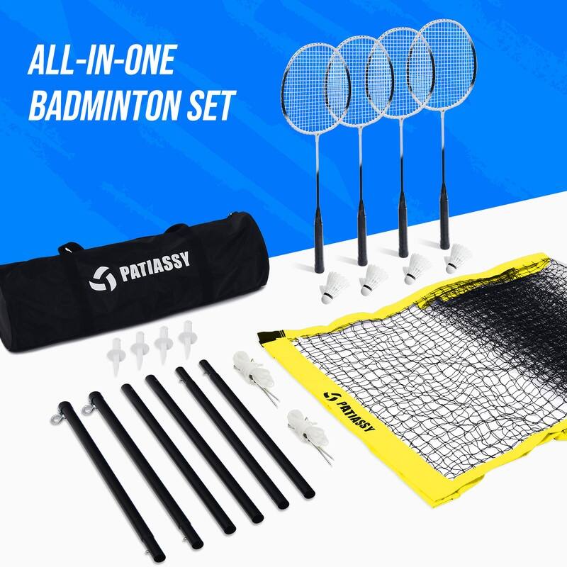 Professional Badminton Net Set with 4 Badminton Rackets, Badminton Shuttlecocks and Carrying Bag