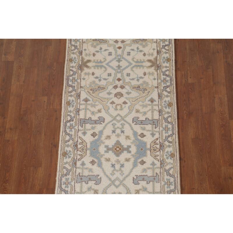 Beige / Ivory Oushak Oriental Runner Rug Handmade Wool Carpet - 2'6"x 11'8"
