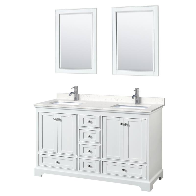 Wyndham Collection Deborah 60" Free Standing Double Basin Vanity Set - White / Carrara Cultured Marble Top / Polished