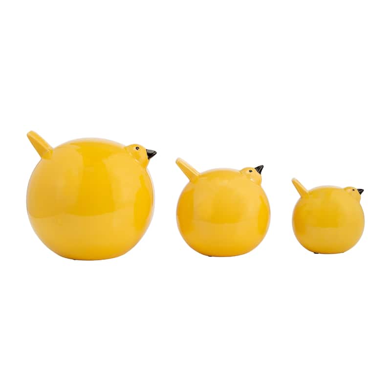Sagebrook Home Novelty Modern Set of 3 Ceramic Bird Figurines Family of Yellow Bird Sculptures - 8" x 8" x 8"