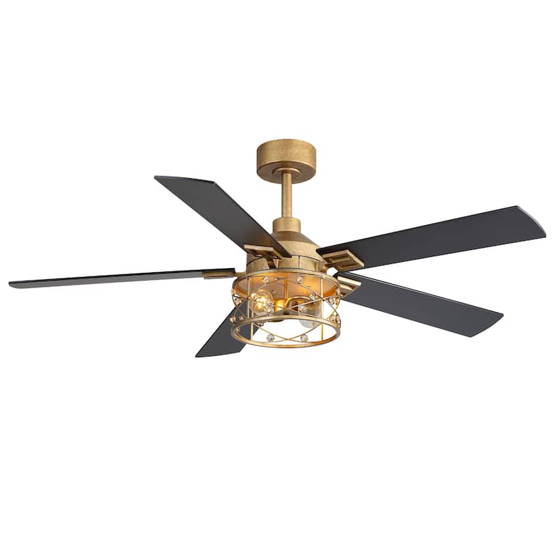 52-inch Reversible 5-Blade Caged Ceiling Fan with Remote and Light Kit