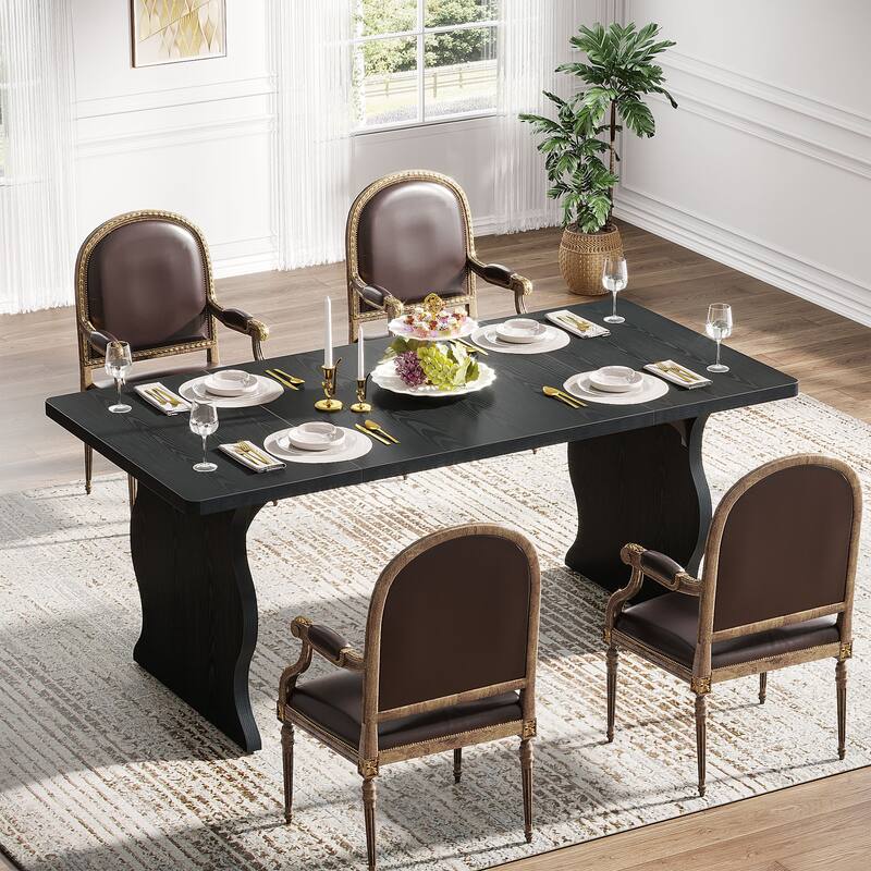 Modern Dining Table, 63" Rectangular Kitchen Table Black Dinner Table