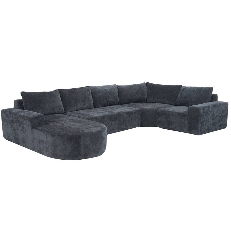 Christopher Knight Home - Cami 140.5" Chenille Upholstered U-shaped Modular Compressed Sectional Sofa with Pillows