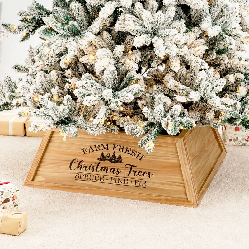 Glitzhome 26"L Wooden Trapezoid Farm Fresh Christmas Tree Collars