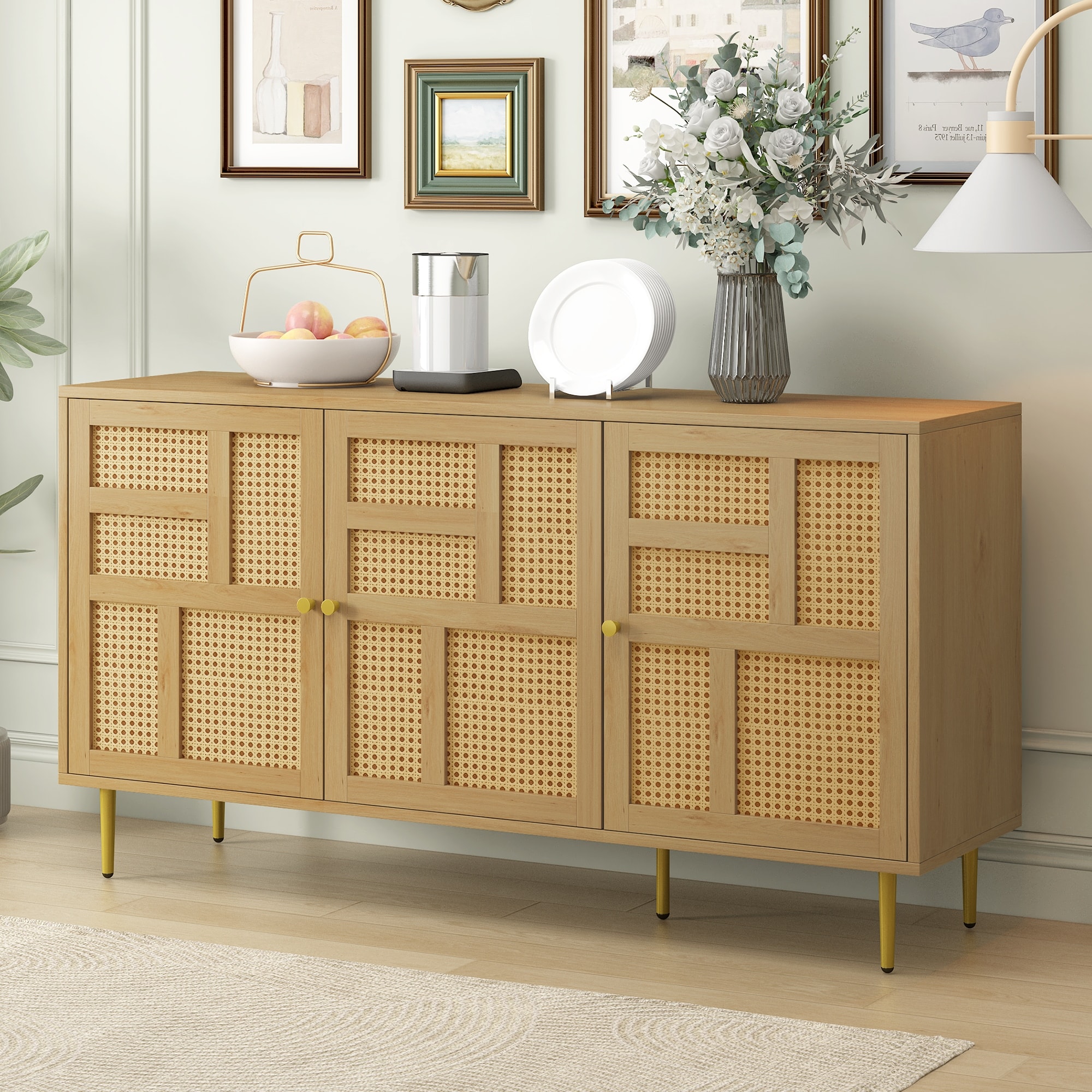 Natural Tones Rattan TV Stand, Ample Storage, Console Table