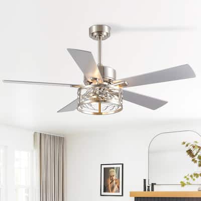 52" 5 Blade Bedroom Ceiling Fans with Crystal Lights Remote Control - 52 Inch