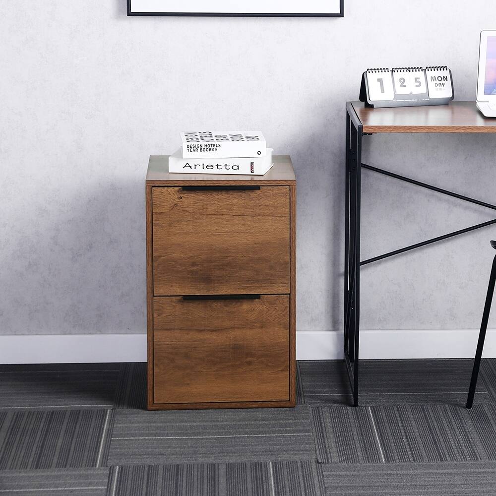 Brown Wooden Filing Cabinet with 2 Drawers - Suitable for Legal/Letter/A4/F4 Sizes