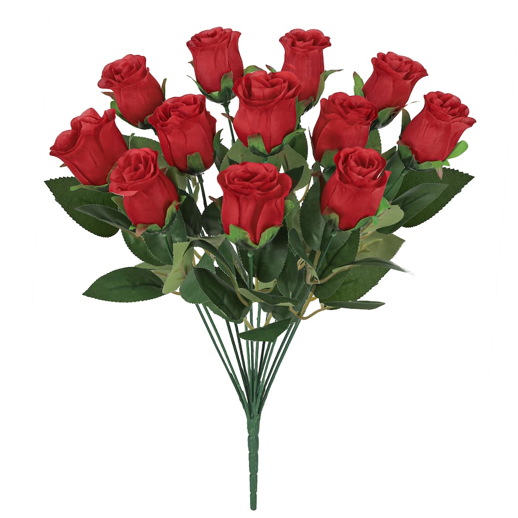 Set of 2 Red Artificial Rose Bud Flower Stem Bush Bouquet 19.5in - 19.5" L x 12" W x 12" DP