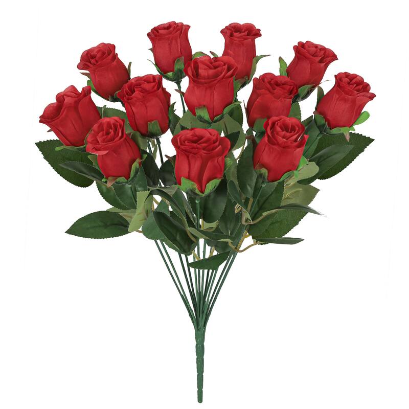 Set of 2 Red Artificial Rose Bud Flower Stem Bush Bouquet 19.5in - 19.5" L x 12" W x 12" DP