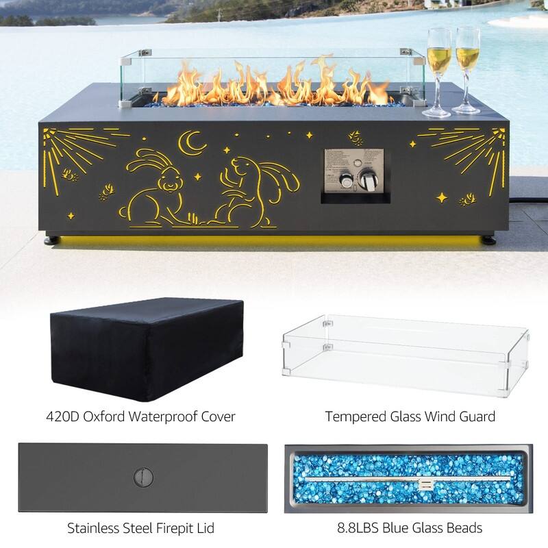 FINCATI 42'' Moon Rabbit-inspired Propane Fire Pit Table, 50,000 BTU Backyard Firepit Natural Gas Fire Table Outdoor