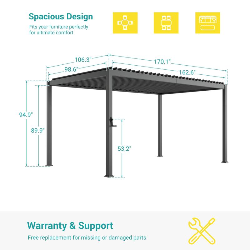 Aluminum Steel Pergola, Outdoor Pergola with Adjustable Roof