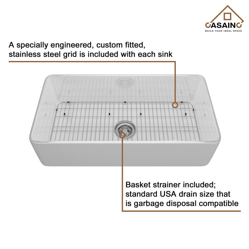 Farmhouse/Apron-Front Single Bowl Fireclay Kitchen Sink with 3-Function Pull-Down Kitchen Faucet, Grid, and Basket Strainer