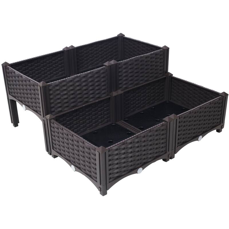 Modern Minimalist Garden Bed with Automatic Watering System 1 Drainage Hole Panel, for Vegetable Flower Herb Outdoor - 8' x 10' - Bronze