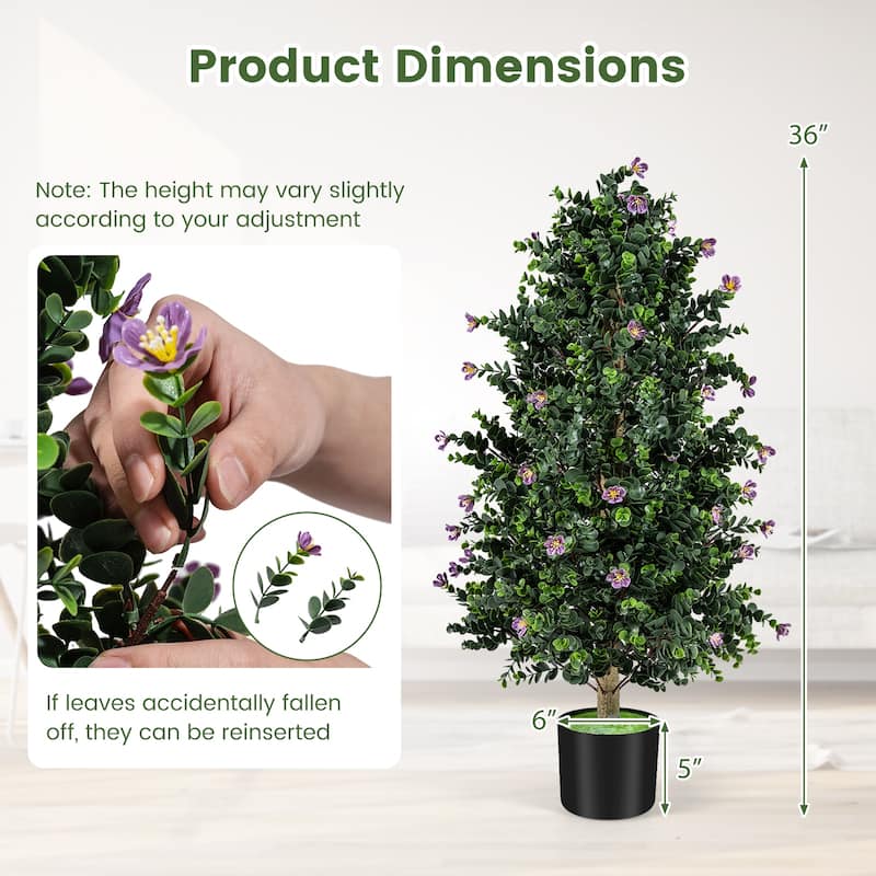 Gymax 2 Pack 36'' Artificial Topiary Cone Tree w/49 Flowers