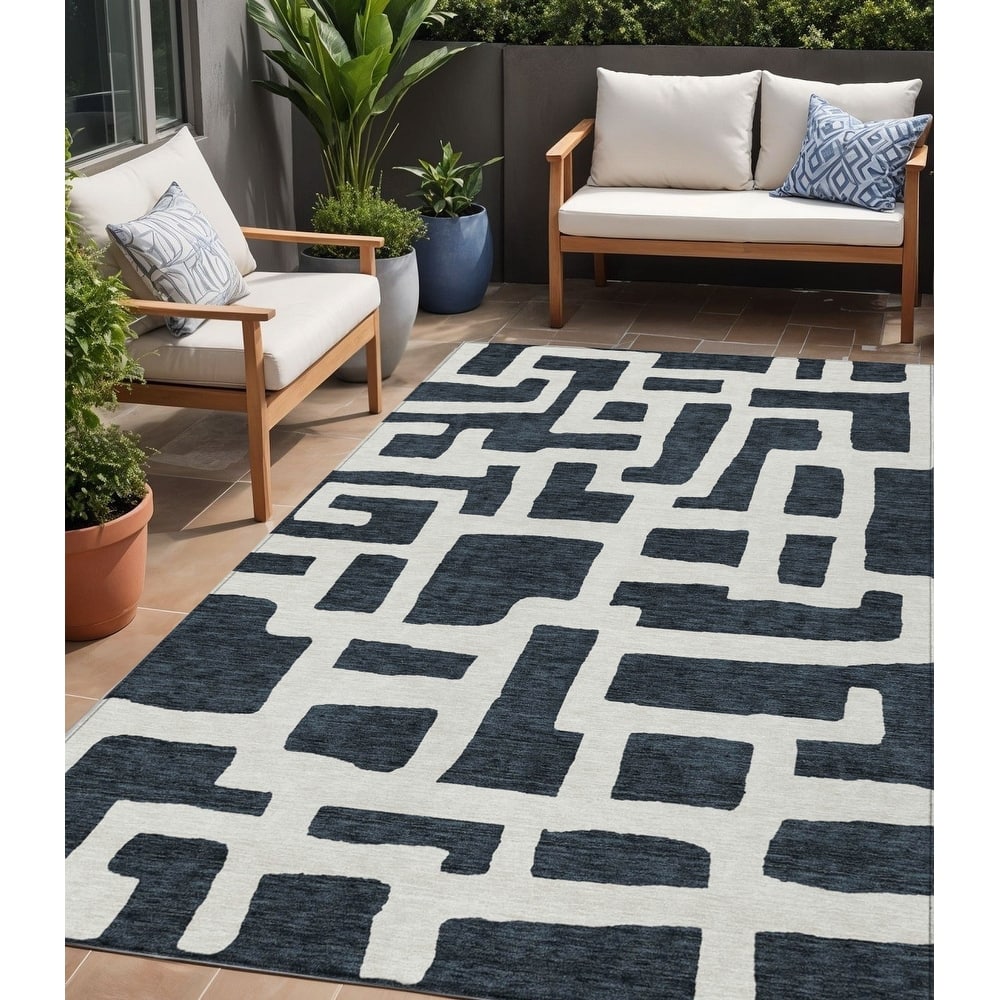 HomeRoots Abstract Transitional Rectangle Outdoor Rug