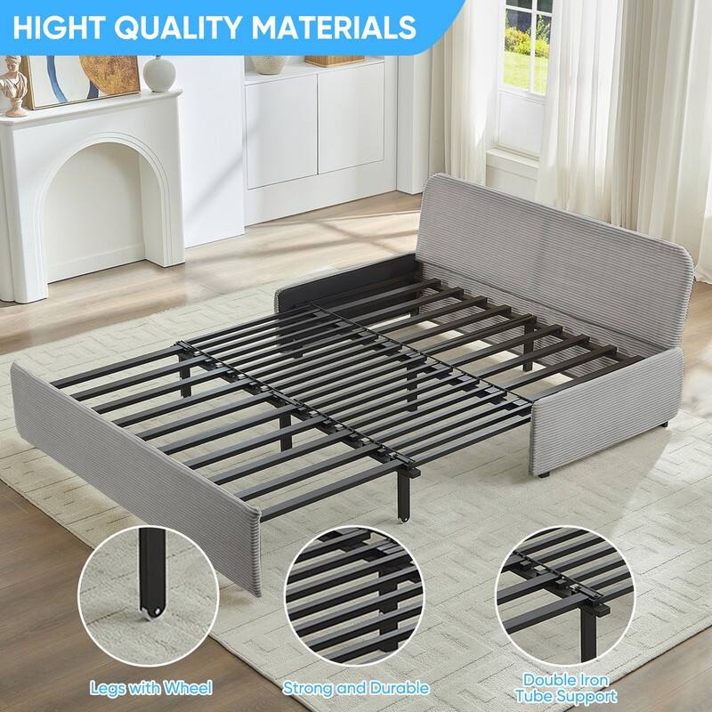 Mixoy Corduroy Fabric Queen Size/Twin Size Sofa Bed, 2-in-1 Modern Pull Out Sleeper Sofa Bed