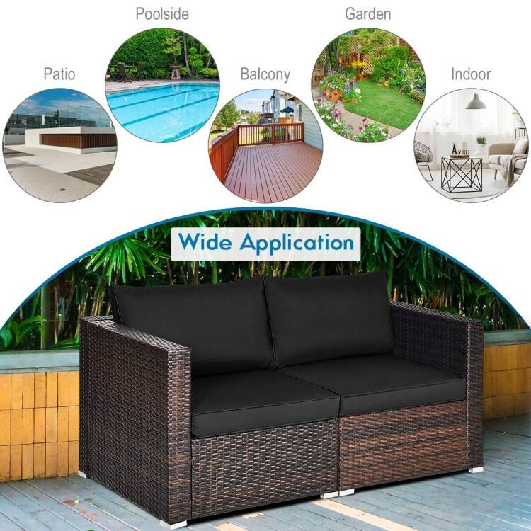 2PCS Patio Rattan Sectional Conversation Sofa Set - 29.5" x 29.5" x 25.5" (L x W x H)