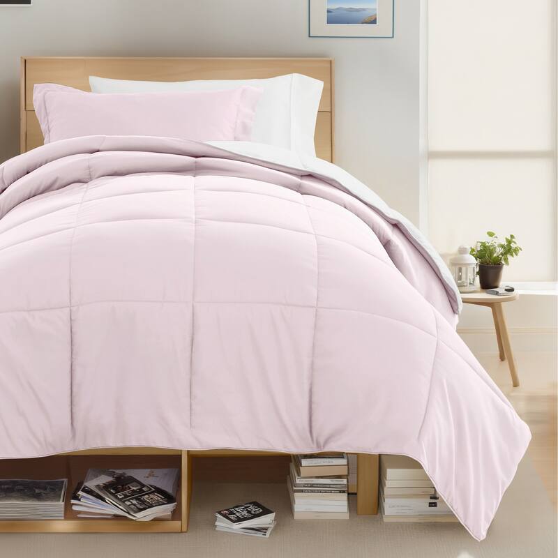 8pc Twin XL Solid Dorm Bedding Bundle - Blush / White