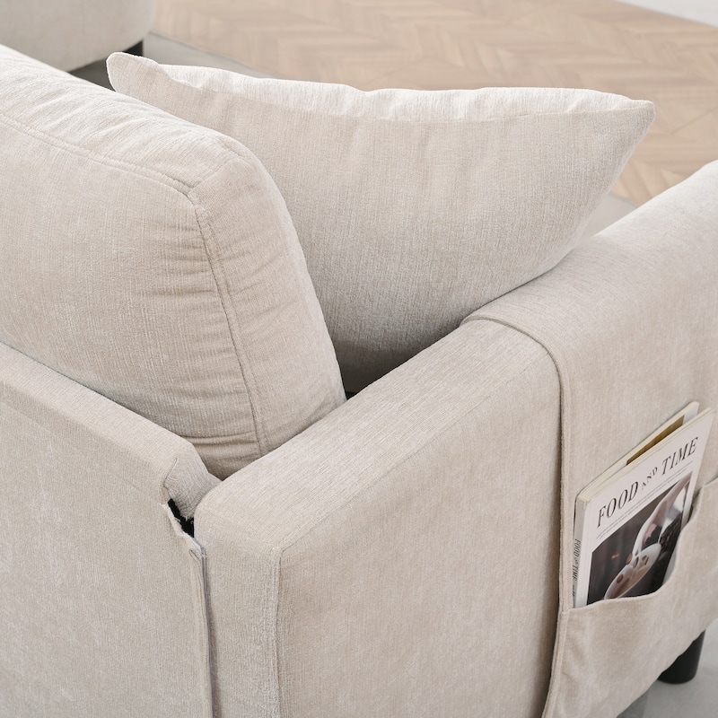 107.87" Polyester Sectional Sofa with Removable Ottoman and Cushions