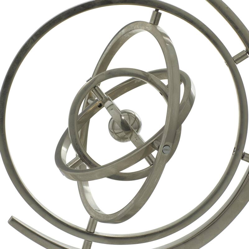 Aluminum Metal Armillary Globe with Marble Base - Silver - Roche River Decor