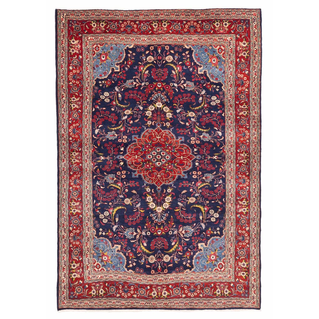 ECARPETGALLERY Hand-knotted Kayseri Dark Navy Wool Rug - 6'8 x 9'6