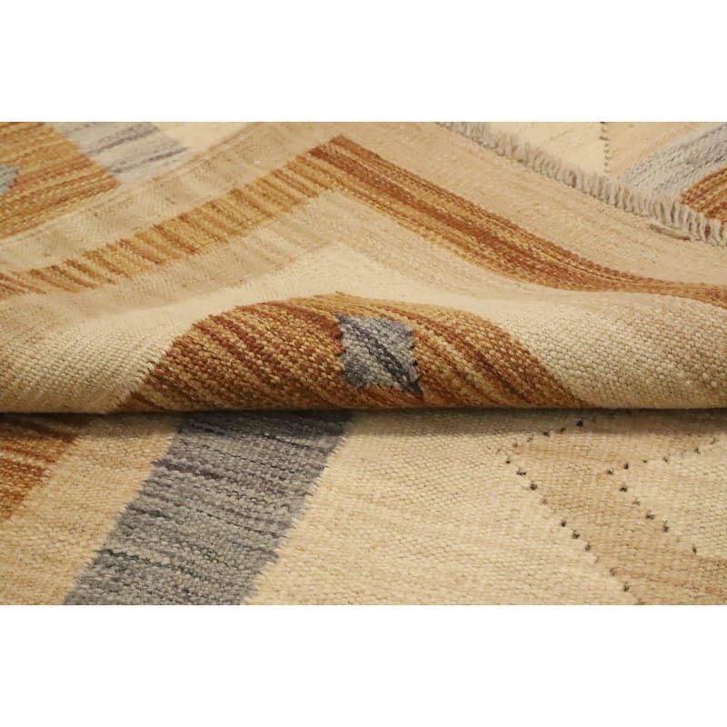 Hand Woven Oriental 100% Wool Carpet Southwestern Tribal Beige & Ivories Kilim Area Rug - 9' 1'' X 5' 11''