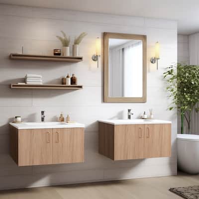 Prismella 24" 30" Wall-Mount Bathroom Vanity in Oak with Top