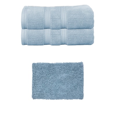 Home Weavers Fantasia Collection 100% Soft Cotton 2 Pc Bath Towel Set & 1 Pc 17x24" Bath Rug, Machine Wash & Non Slip (Set of 3)