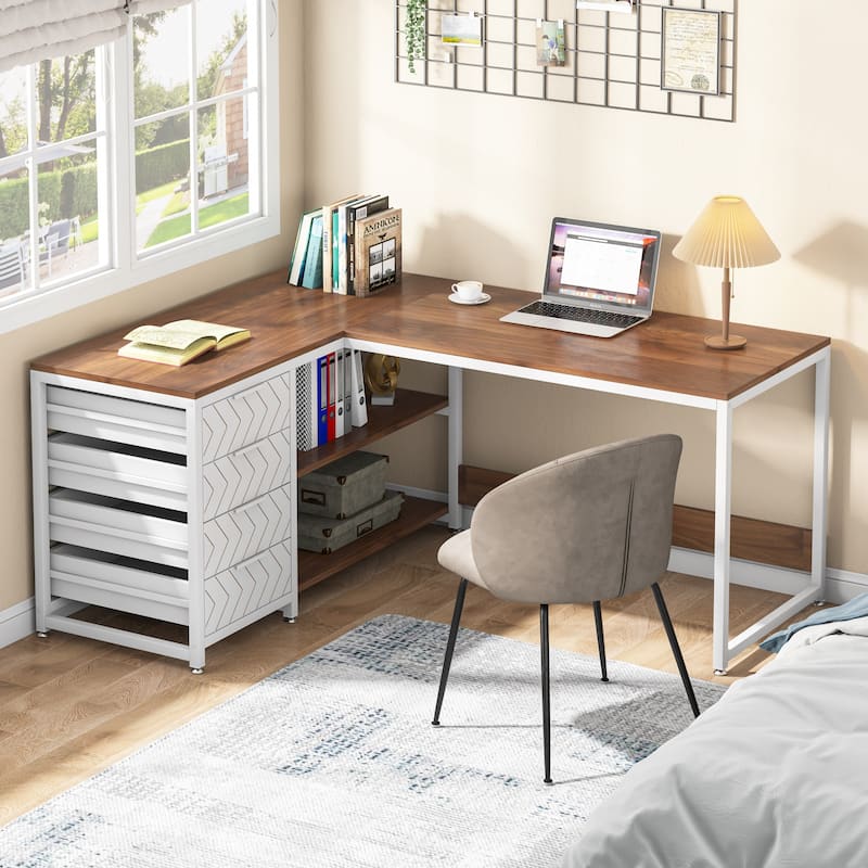 Reversible L-Shaped Office Desk Computer Desk Sturdy Writing Table Workstation