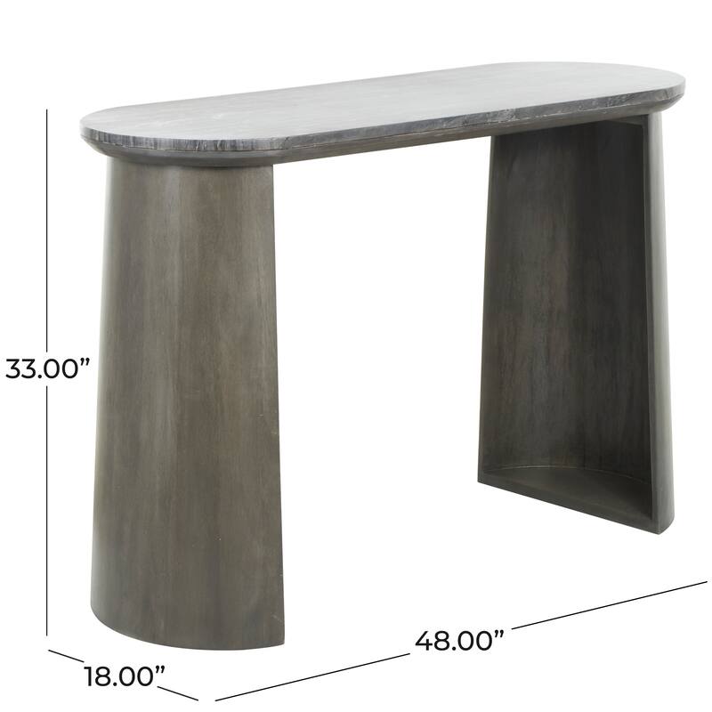 Dark Gray Mango Wood Oval Console Table with Curved Flared Legs
