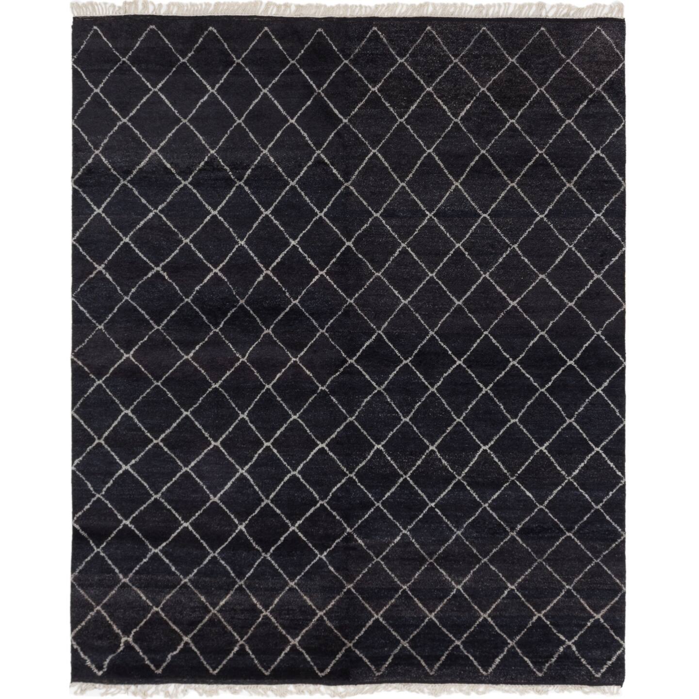 ECARPETGALLERY Handknotted Arlequin Black Wool Rug 8'2 x 9'9 On