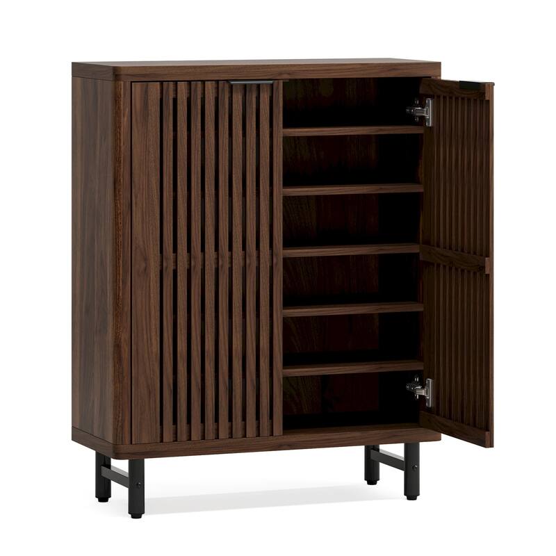 6-Tier Shoe Storage Cabinet with Louvered Doors for Living Room