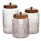 preview thumbnail 3 of 3, Clear Glass Living Room Decorative Jars with Wood Lids (Set of 3)