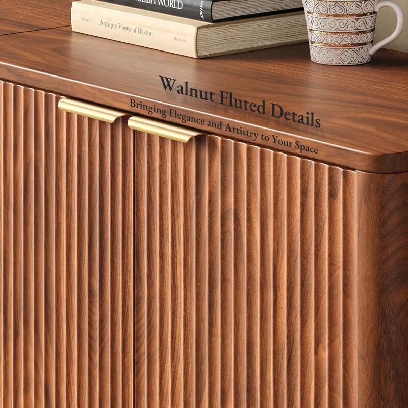 126" Buffet Cabinet with Storage, Fluted Sideboard with Adjustable Shelves for Living Room, Dining Room, Kitchen
