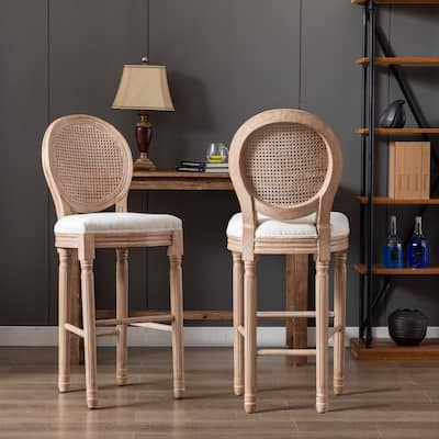 Modern Set of 2 Wooden Barstools With Upholstered Seating