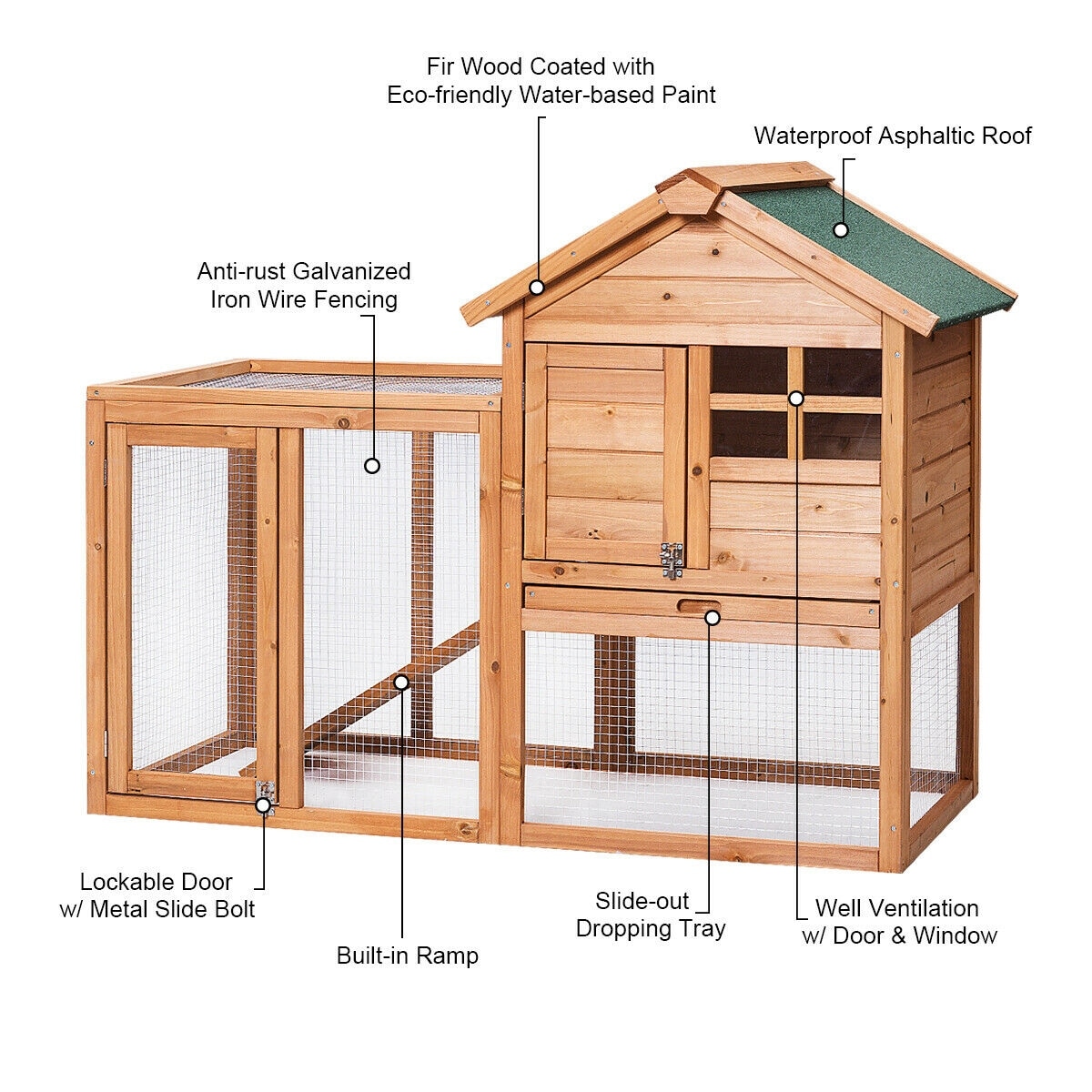 Gymax Wooden Rabbit Hutch Chicken Coop Poultry Cage Hen Duck House Pet Run Backyard As Pic