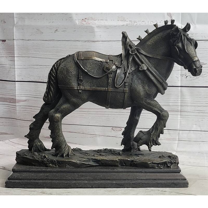 Budweiser Clydesdale Work Imitative Horse Bronze Statue Sculpture Original Art On Marble Base