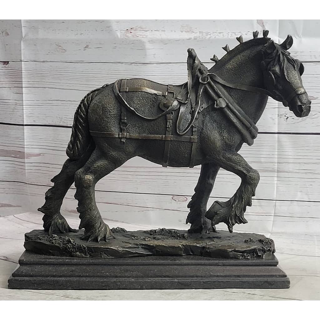 Budweiser Clydesdale Work Imitative Horse Bronze Statue Sculpture Original Art On Marble Base