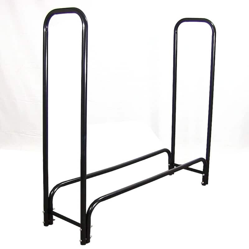 Sunnydaze Black Steel Outdoor Firewood Log Rack with Black Cover - 4-Foot