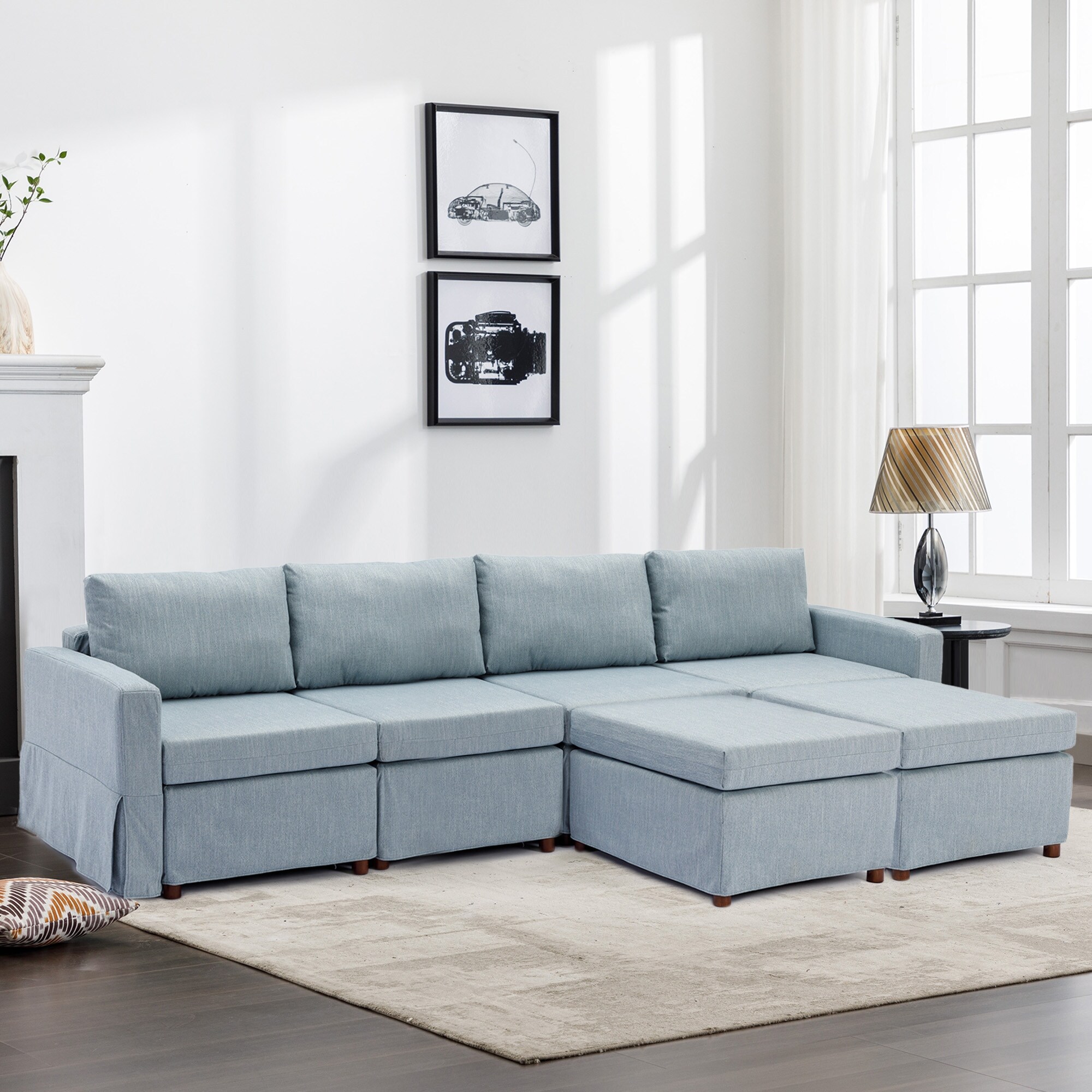 Copper grove ajibade sleeper sectional sofa sales with storage ottoman and 2 stools