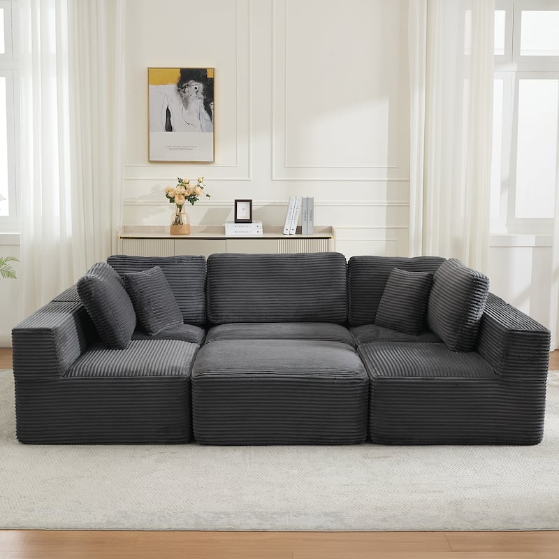 Modular Sectional Sofa Corduroy Fabric Upholstery Armless Chair