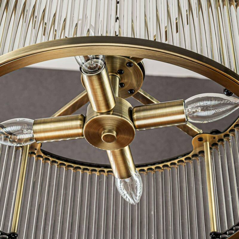 CraftHome Modern Glam Antique Bronze/Matte Black Glass Drum Flush Mount Contemporary Ceiling Light For Living Room Dining Room