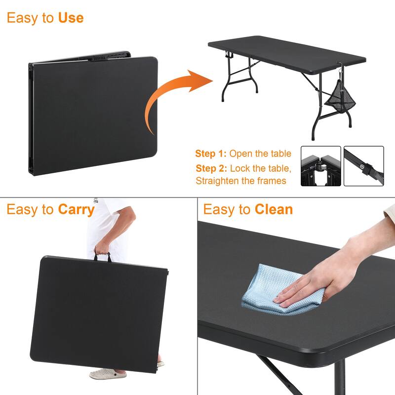 Patio Dining Table Bi-Folding Portable Table Lightweight Foldable Large Camping Table for Indoor Outdoor Picnic Backyard
