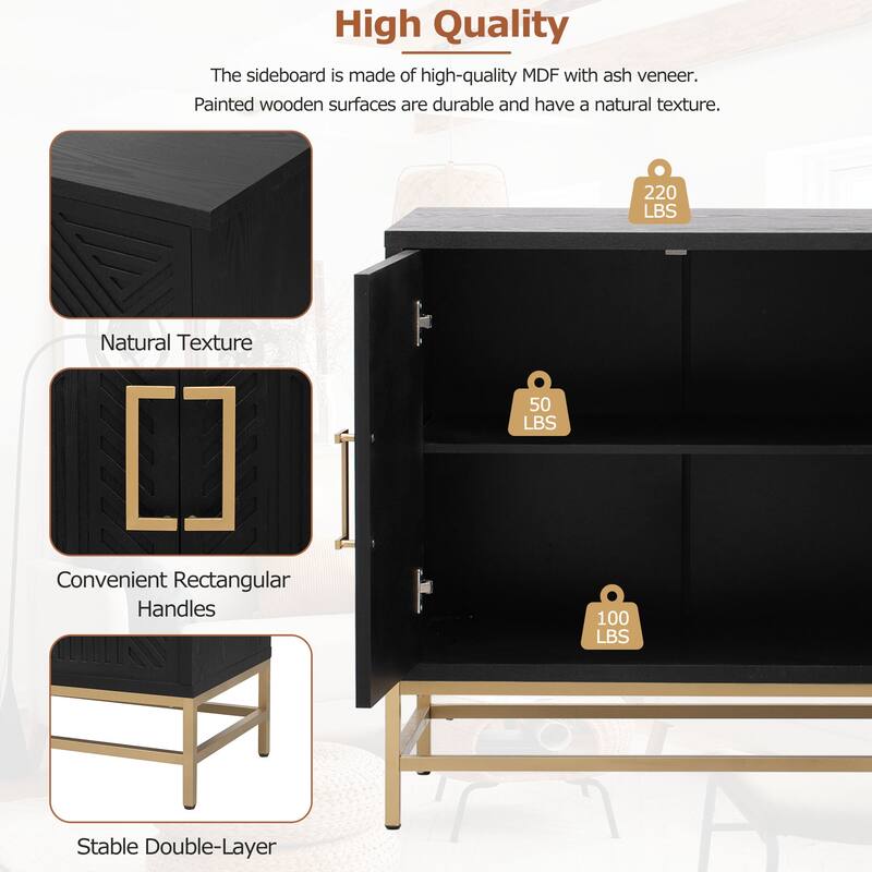 Rectangular Sideboard Entryway Cabinet with Adjustable Shelves & Metal Leg, Buffet Cabinet Console Table for Kitchen Living Room