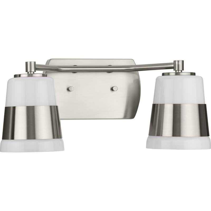Haven Collection Two-Light Brushed Nickel Opal Glass Luxe Industrial Bath Light - 16 in x 6.75 in x 7 in - 16 in x 6.75 in x 7 in