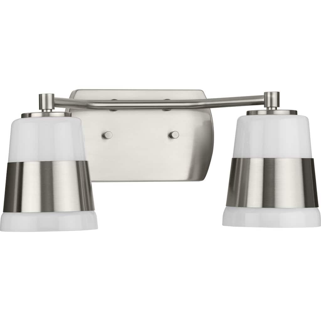 Haven Collection Two-Light Brushed Nickel Opal Glass Luxe Industrial Bath Light - 16 in x 6.75 in x 7 in