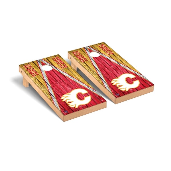 slide 2 of 5, Calgary Flames NHL Triangle Cornhole Board Set Include Carrying Case